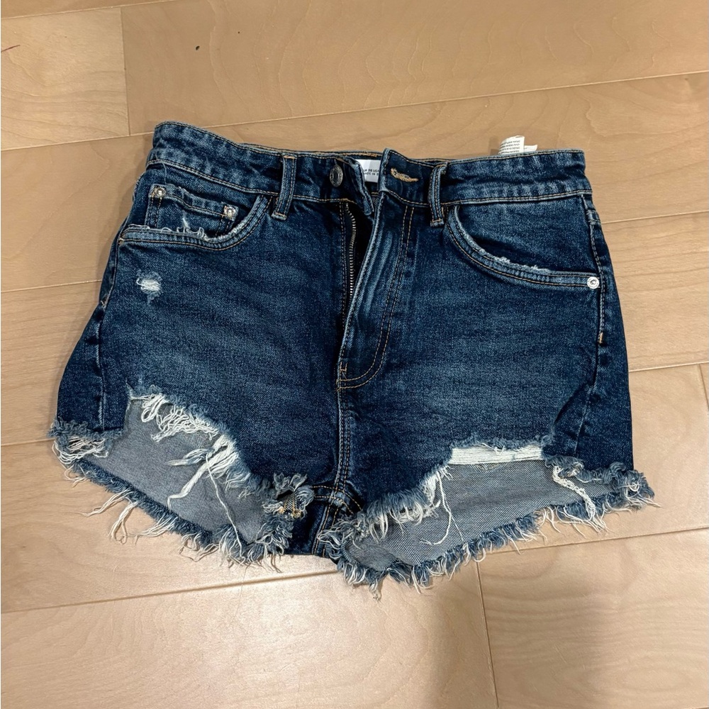 Zara Dark Blue Distressed Jean Shorts